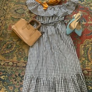 Off shoulder checkered maxi dress